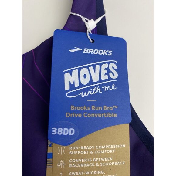Brooks 38DD Drive Convertible Run Sports Bra Matrix Navy Print Compression - Picture 9 of 10